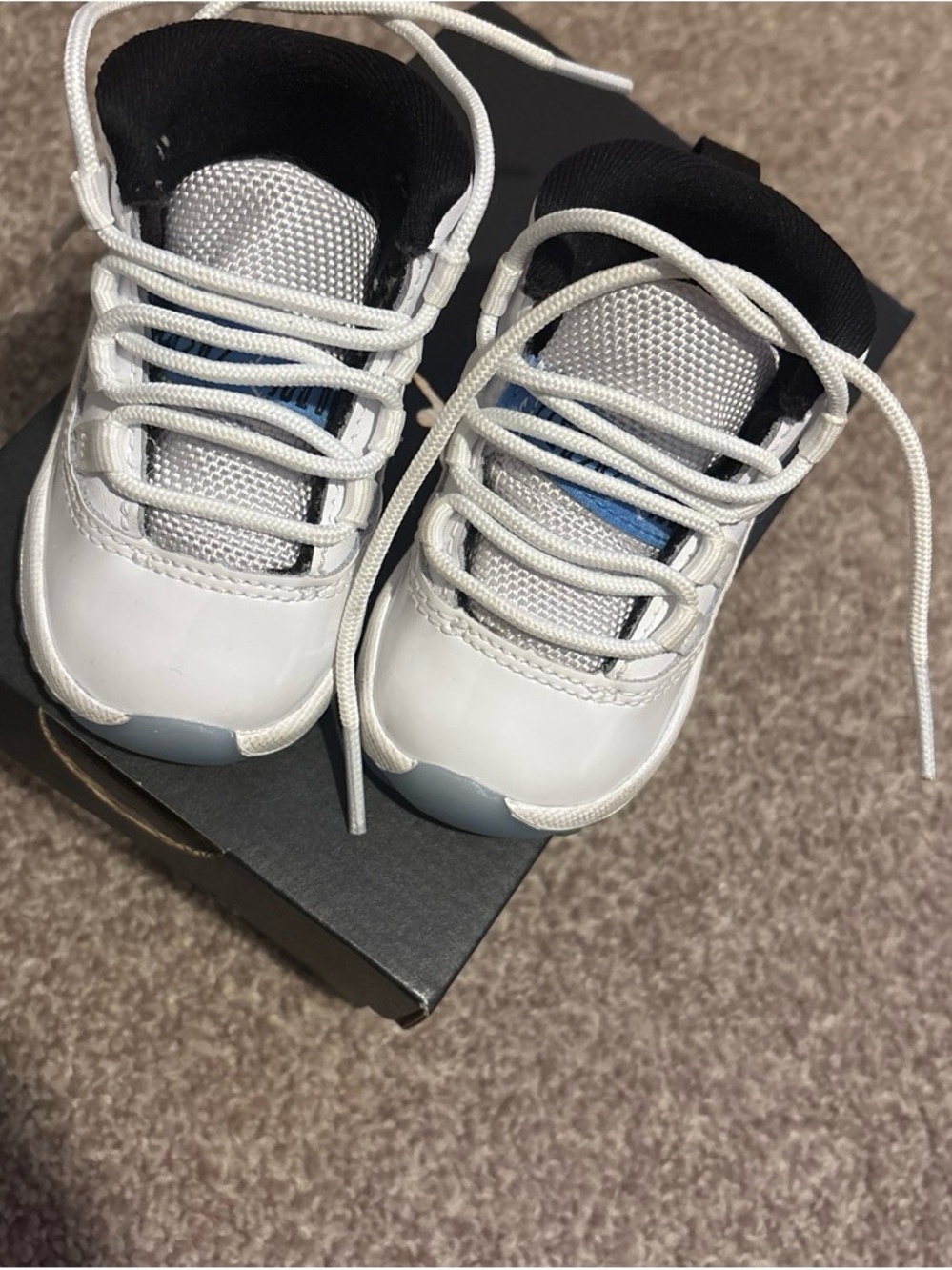 Jordan Kids White and Black Sneakers with Light Blue Accent